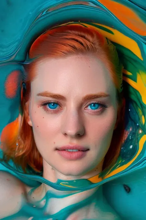 full color photo of skswoman lying in water, closeup,
 <lora:Deborah Ann WollV2:1>  <lora:Style-PsychedelicFluids-lawine:0.7>