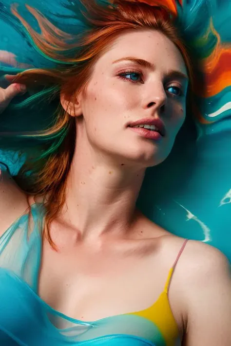 full color photo of skswoman lying in water, PsychedelicFluids, closeup,
 <lora:Deborah Ann WollV2:1> <lora:Style-PsychedelicFluids-lawine:0.6>