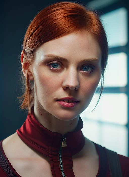 portrait of skswoman, naughty_face , wearing tailored , with dark red Asymmetrical haircut , background space station epic (photo, studio lighting, hard light, sony a7, 50 mm, matte skin, pores, colors, hyperdetailed, hyperrealistic), <lyco:Deborah Ann WollV2:1.1>