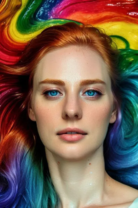 full color photo of skswoman lying in water, PsychedelicFluids, closeup,
 <lora:Deborah Ann WollV2:1>