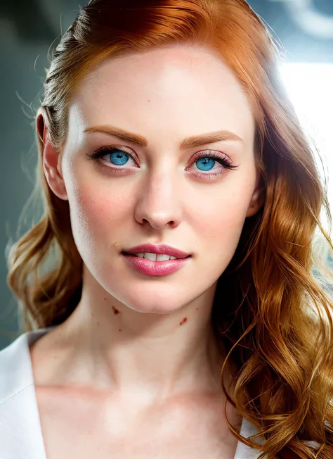 portrait of Deborah Ann Woll, crazy , wearing runway fashion , with medium blonde Curly hair , background ship epic (photo, studio lighting, hard light, sony a7, 50 mm, matte skin, pores, colors, hyperdetailed, hyperrealistic), <lyco:Deborah Ann WollV7:1>