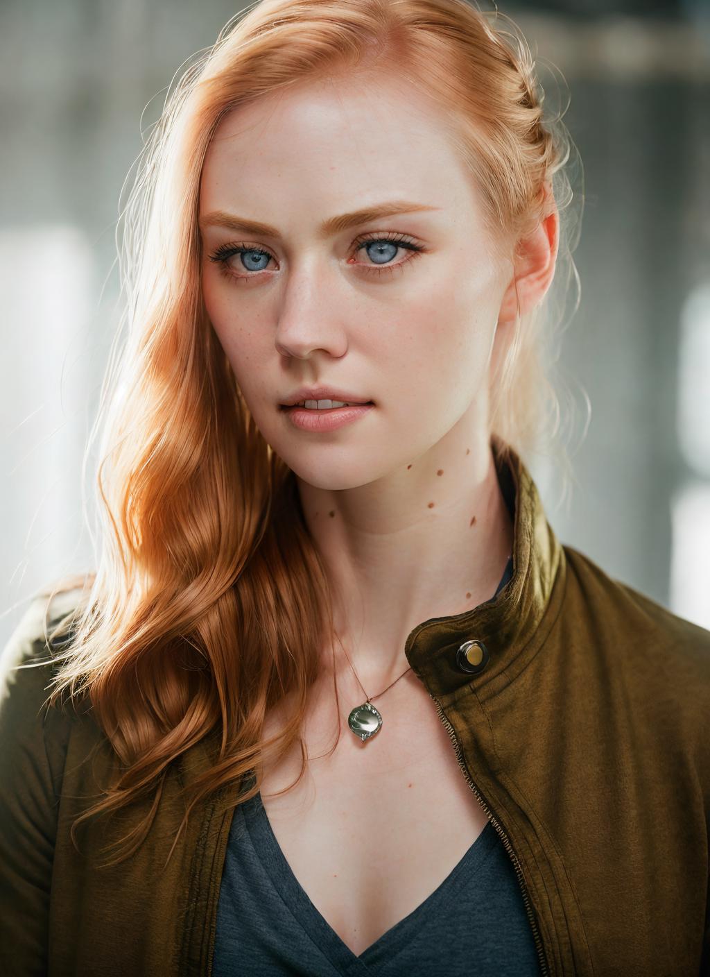 A woman with red hair and a necklace on her neck - SeaArt AI