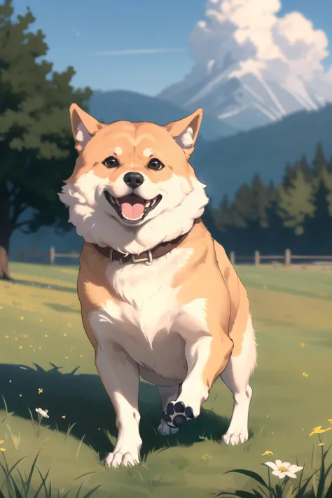 doge, happy, running, grassland, intricate fur, absurdly detailed, masterpiece, atmospheric, award winning, 8K, cinematic angle