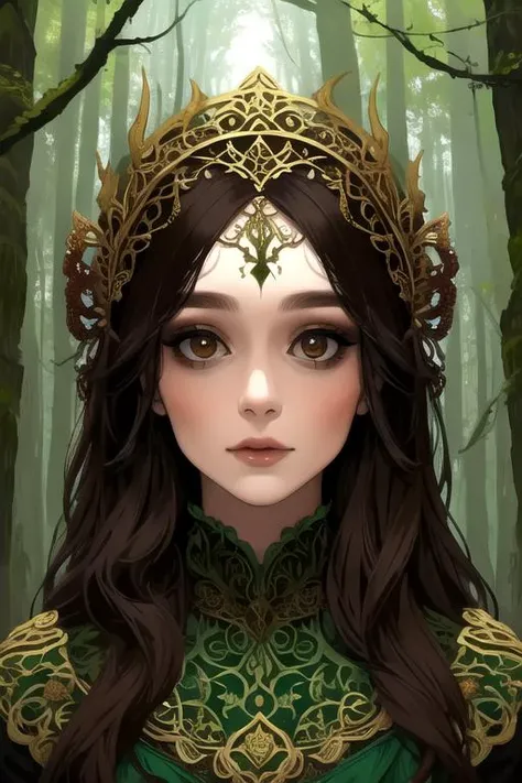 woman in a mythical forest, masterpiece, perfect face, intricate details, horror theme