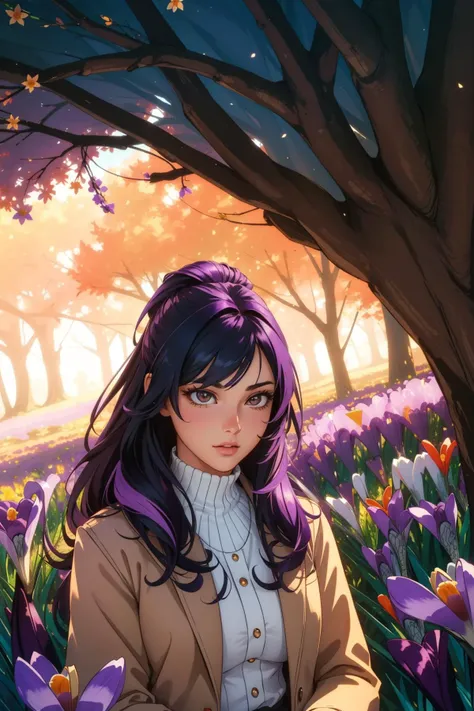 1girl, magnificent Concept art, highly detailed, establishing shot of a ([Snail:autumn crocus:4]:1.3) , the Snail is very Heavenly and Magical, from inside of a [Tasteless|Scaly] Deciduous Forest, dense flower field and Globular cluster in background, Smoky Conditions, Sharp and in focus, Relaxed, Cybergoth Fashion, Light caustics, Zoom lens, Pastel Colors, taiji, underpainting, masterpiece, artstation