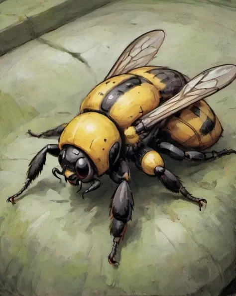 depiction of an armored (bumble-bee:1.1), <lora:- SDXL - amredpll_armored_style_V1.0-step00001500:.7>, <lora:SDXL - Style - EldritchArt1.0:.8>