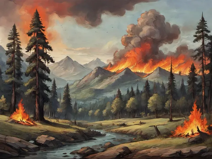 mountains, forest fire<lora:EldritchArt1.0:1.0>