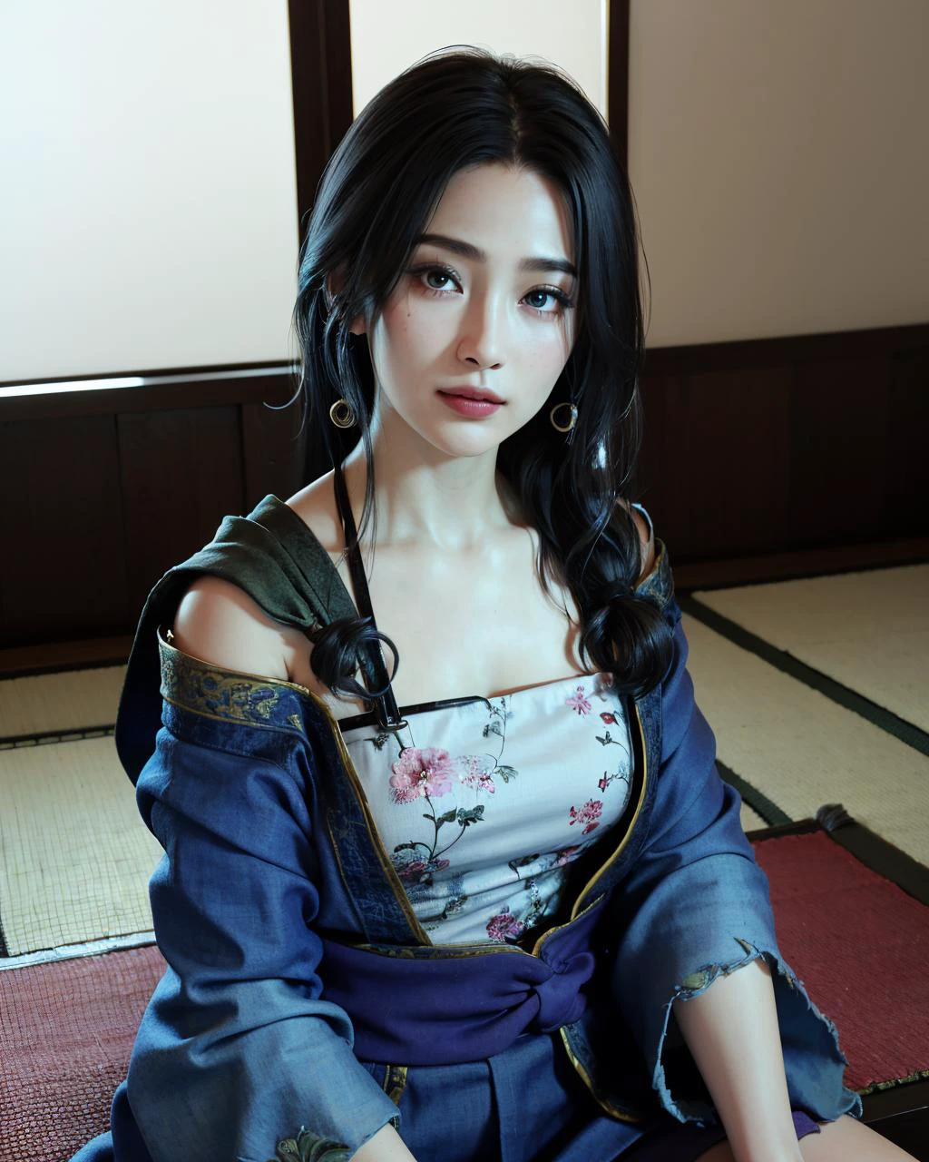 1girl,solo, In the Japanese room, (((sitting on ground ))),Japanese coffee table, Japanese tatami, Japanese sliding door, Japanese tea cup. in dress, pose, hand up, Depth of Field, Bokeh,bokeh background,, (8k, RAW photo, best quality, masterpiece:1.2), (realistic, photo-realistic:1.37),ladyzhen,smile
<lora:aki:0.7>
