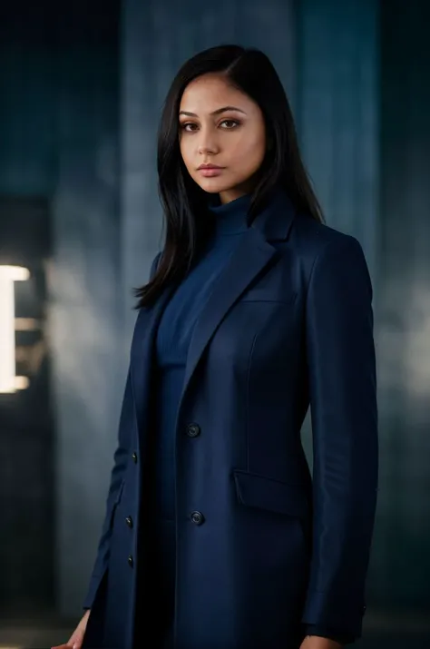 A full color portrait of a beautiful latina, wearing a navy blue coat, in a dimmed chamber <lora:NightphotoV1-0:0.4>, natural lighting, epic character composition,by ilya kuvshinov, alessio albi, nina masic,sharp focus, subsurface scattering, f2, 35mm, film grain <lora:ArianaMa:1>