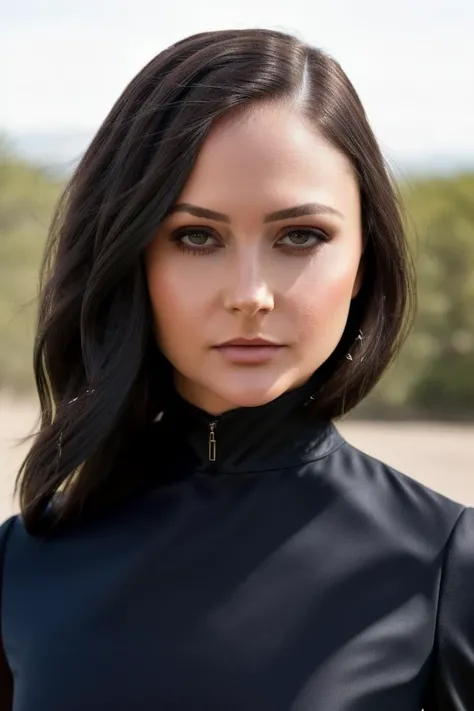 A stunning intricate full color portrait of a woman, wearing a high neck black dress <lora:epiNoiseoffset_v2:1>, having fun, epic character composition,by ilya kuvshinov, alessio albi, nina masic,sharp focus, natural lighting, subsurface scattering, f2, 35mm, film grain, half body shot <lora:ArianaMa:1>
