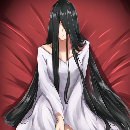 ((masterpiece)),(best quality) ,1girl, Sadako_Yamamura,<lora:Sadakobest:1>, <lora:fantasyToonStyle_v10:1>, (dota2), white dress, black hair,