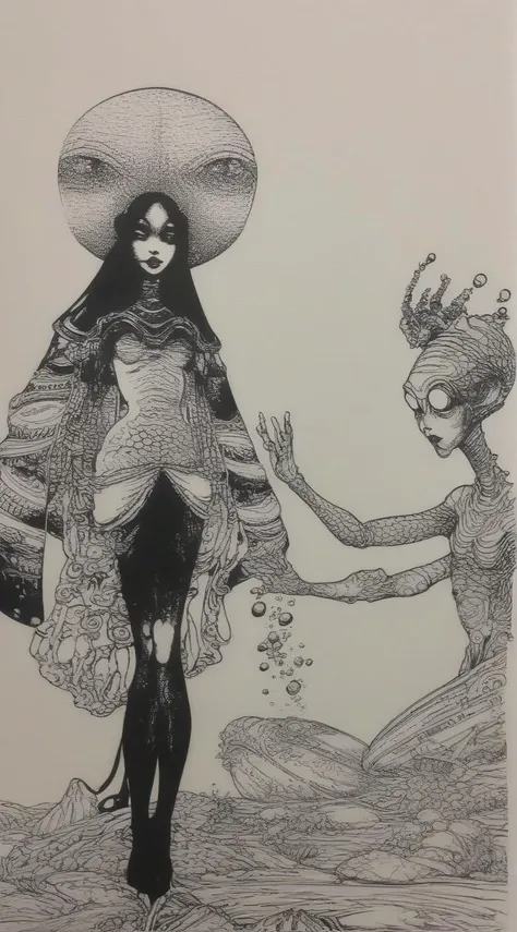 absurda error girl and alien black ink <lora:absurda:1>