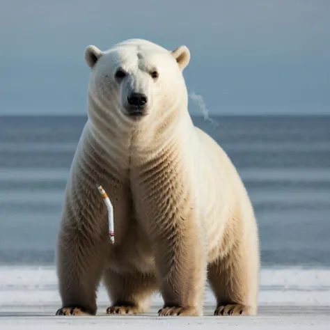 polar bear & cigarette <lora:cigarette:0.8> <lora:single thumbs up:0.75> Danger , cigarette, 8k