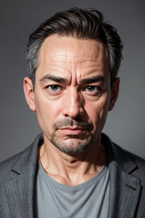 Man, age 46 years old, serious, portrait, linkedin, grey background