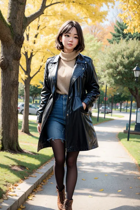 a woman walking in the park,