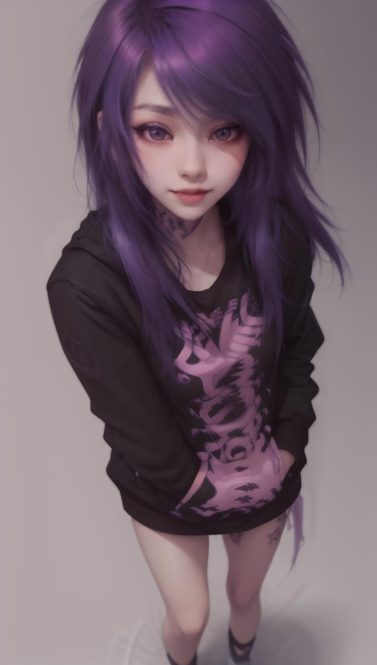 A close up of a person with purple hair and a black shirt - SeaArt AI