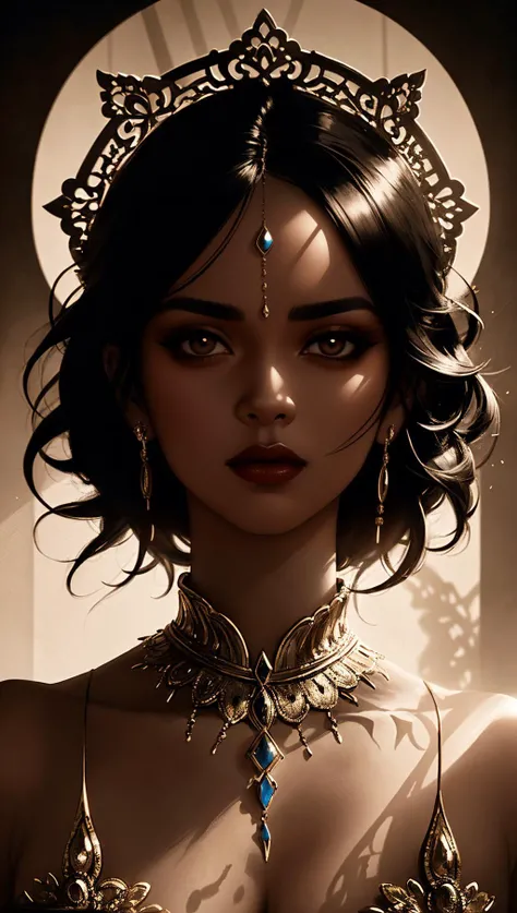 ４K image quality、Delicate skin、A detailed face、Girl dancing on an ancient temple in the forest、short、child actor、darkskinned、Wearing a transparent veil、Bewitching atmosphere、perfect hand