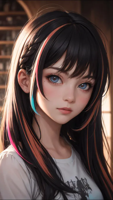 perfect portrait, (masterpiece:1.1), (highest quality:1.1), (HDR:1.0), girl with really wild hair, multicolored hairlighting, (from front:0.6),