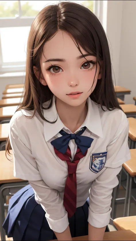 (best quality, masterpiece, perfect face) brown hair, 18 years old girl, medium tits, school uniform