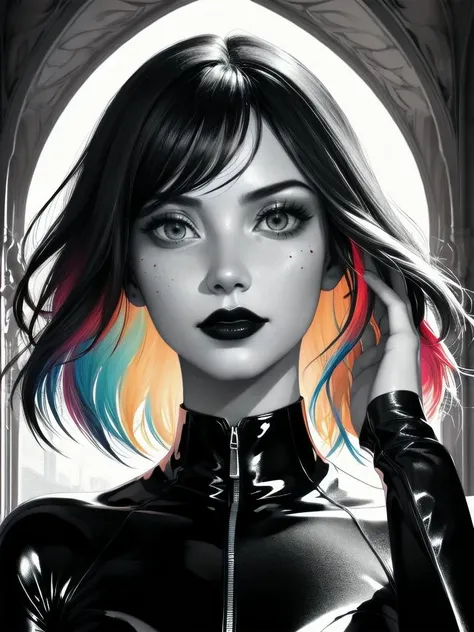 (best quality, masterpiece, perfect face, beautiful and aesthetic:1.2, colorful, dynamic angle, highest detailed face) nemissa, black lips, choker, bodysuit, silk covered midriff, bodysuit, leotard ,<lora:nemissa-sh-richy-v1:0.7> <lora:è
¹é¨é»ä¸ç´§èº«è¡£(silk covered midriff, _bodysuit_æ_leotard):1> <lora:WhiteMarble:1> (high contrast, official art, extreme detailed, highest detailed)