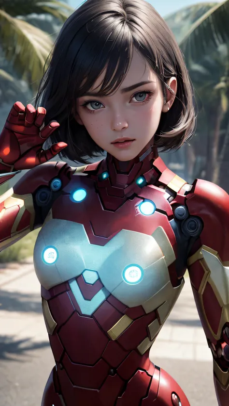 ((1girl iu)), front view, Ironman armor with arc reactor, 1.8 aperture, 8k, studio environment, (forest dark background, halo, high saturation smooth, photographer Yousuf Karsh style, front side light, sharpness: 1.2) fantasy art, Photorealism, dynamic lighting, artstation, poster, volumetric lighting, high detail, award winning , looking at viewer,  [<lora:lightAndShadow_v10:0.7>:0.7], [ <lora:iu_V35:0.81>:0.5]