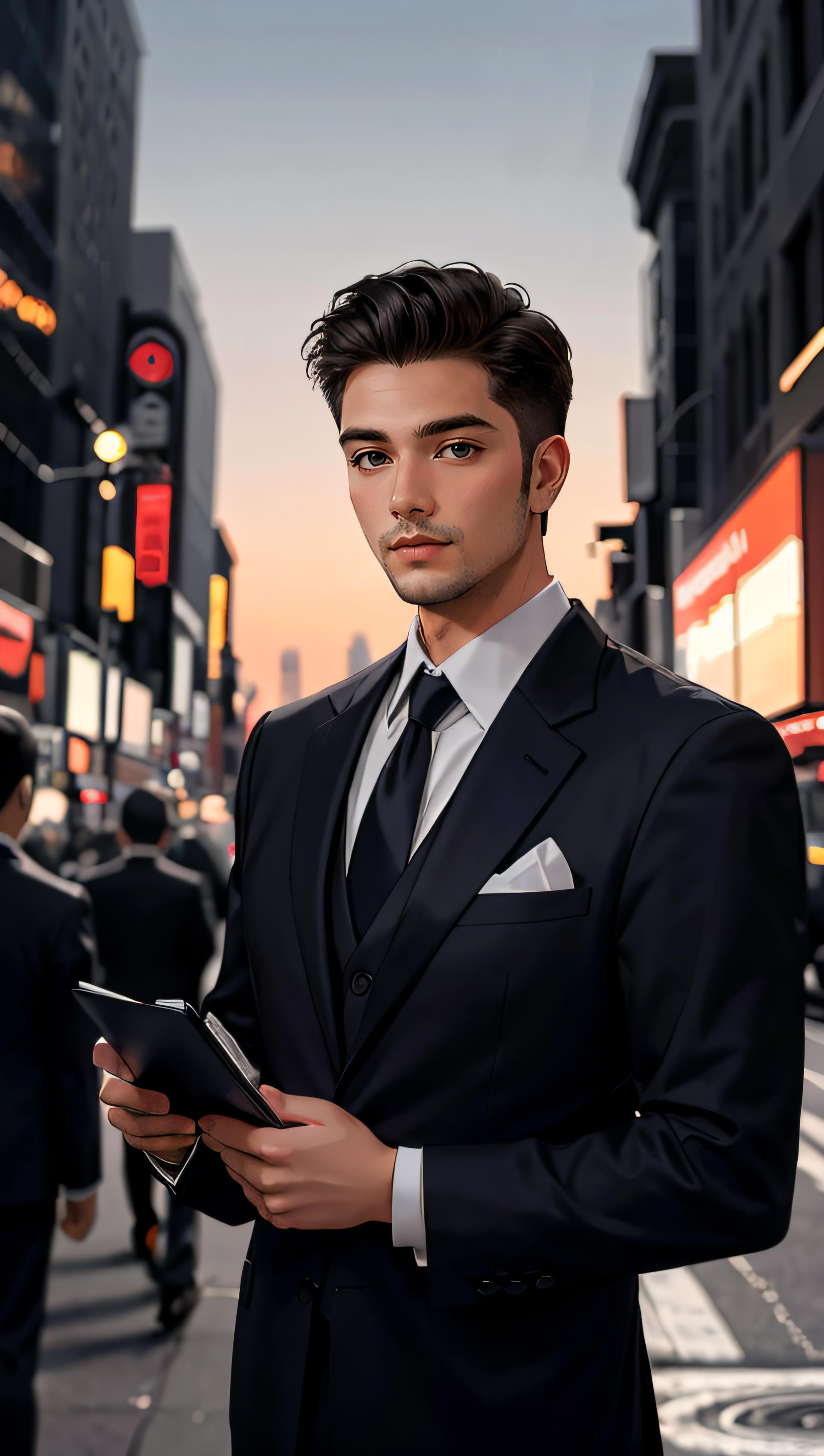 Arafed man in a suit and tie standing on a city street - SeaArt AI