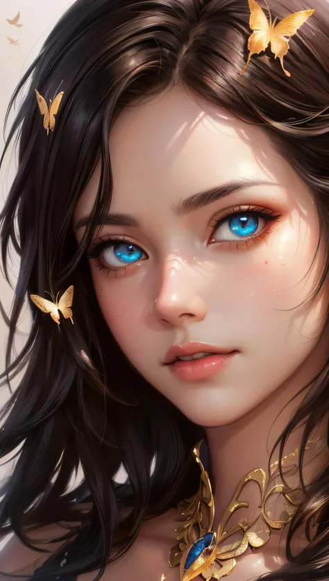 (Perfect face) 8k portrait of beautiful cyborg with brown hair, intricate, elegant, highly detailed, majestic, digital photography, art by artgerm and ruan jia and greg rutkowski surreal painting gold butterfly filigree, broken glass, (masterpiece, sidelighting, finely detailed beautiful eyes: 1.2), hdr, <lora:more_details:0.2>, HDR, cinematic light, sharp focus