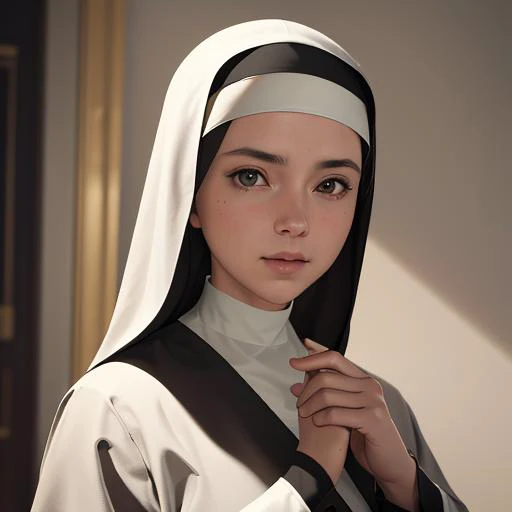 a nun ringing a hand bell,light-gray clothes,clurgy,, (masterpiece),best quality,highres,4k,8k,cinematic lighting,amazing quality,amazing shading,soft lighting,(masterpiece),best quality,highres,4k,8k,cinematic lighting,amazing quality,amazing shading,soft lighting,Illustration,analog style,a realistic photo,film grain,(photorealistic:0.6),extremely detailed cg unity 8k wallpaper,masterpiece,best quality,ultra high res,