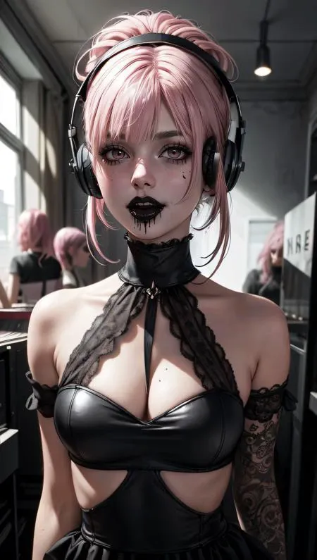 Aesthetic: ((goth, dark, macabre, subculture, fashion, music):1.4)
BREAK
Lighting: (dreamwave), detailed, clean,scenery, ink
BREAK
Quality: intricate, highly detailed, sharp focus, realistic, 8k
BREAK
Appearance: (22 years old), white girl, american girl, ((pink hair))
BREAK
(good quality:0.996),
BREAK
<lora:add_detail:0.4>