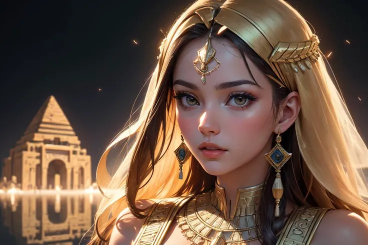 cinematic film still Egyptian style concept art (masterpiece, best quality, highres:1.2), (photorealistic:1.2), (intricate and beautiful:1.2), (detailed light:1.2), (soft lighting, side lighting, reflected light), (colorful, dynamic wide angle), cowboy body shot, fashion photography,1girl, 18yo,pyramids of egypt in the background, egyptian buildings, hieroglyphs, temple of abydos, mystical environment, fireflies around, (curious animals come to see:1.2), dynamic pose, light passing through hair, (abstract background:1.3), (official art), (perfect skin), (sharp), egyptian makeup,
DV_Dana_Vicious . digital artwork, illustrative, painterly, matte painting, highly detailed . hieroglyphs, gods and goddesses, Pharaohs, highly detailed . shallow depth of field, vignette, highly detailed, high budget Hollywood , bokeh, cinemascope, moody, epic, gorgeous, film grain, grainy