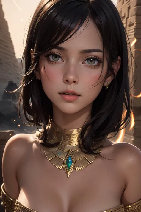 cinematic film still Egyptian style concept art (masterpiece, best quality, highres:1.2), (photorealistic:1.2), (intricate and beautiful:1.2), (detailed light:1.2), (soft lighting, side lighting, reflected light), (colorful, dynamic angle), cowboy body shot, fashion photography,1girl, 18yo,pyramids of egypt in the background, egyptian buildings, hieroglyphs, mystical environment, fireflies around, (curious animals come to see:1.2), dynamic pose, light passing through hair, (abstract background:1.3), (official art), (perfect skin), (sharp), egyptian makeup,
cute face v10 . digital artwork, illustrative, painterly, matte painting, highly detailed . hieroglyphs, gods and goddesses, Pharaohs, highly detailed . shallow depth of field, vignette, highly detailed, high budget Hollywood , bokeh, cinemascope, moody, epic, gorgeous, film grain, grainy