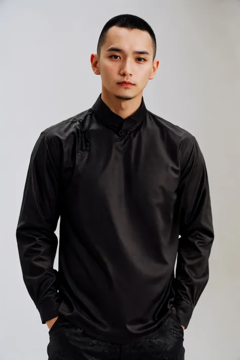 boy01, photographed on a Nikon Z7 II Mirrorless Camera,120mm F/4 wide-angle
best quality, masterpiece, ultra detailed, cowboy shot, 1boy, black eyes, facial hair, lips, long sleeves, male focus, pants, realistic, shirt, simple background, solo
<lora:more_details:0.3> <lora:add_detail:0.3>   <lora:boy01_SDLife_Chiasedamme_v1.0:0.62>