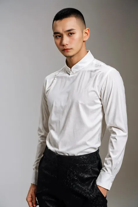 boy01, photographed on a Nikon Z7 II Mirrorless Camera,120mm F/4 wide-angle
best quality, masterpiece, ultra detailed, cowboy shot, 1boy, black eyes, facial hair, lips, long sleeves, male focus, pants, realistic, shirt, simple background, solo
<lora:more_details:0.3> <lora:add_detail:0.3>   <lora:boy01_SDLife_Chiasedamme_v1.0:0.62>