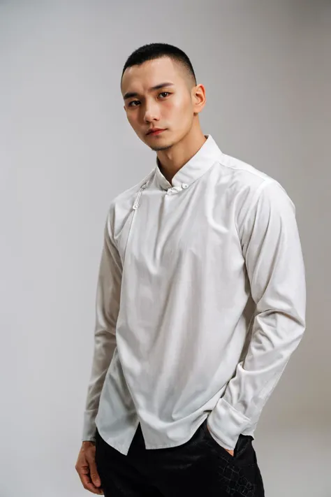 boy01, photographed on a Nikon Z7 II Mirrorless Camera,120mm F/4 wide-angle
best quality, masterpiece, ultra detailed, cowboy shot, 1boy, black eyes, facial hair, lips, long sleeves, male focus, pants, realistic, shirt, simple background, solo
<lora:more_details:0.3> <lora:add_detail:0.3> <lora:boy01_SDLife_Chiasedamme_v1.0:0.62>