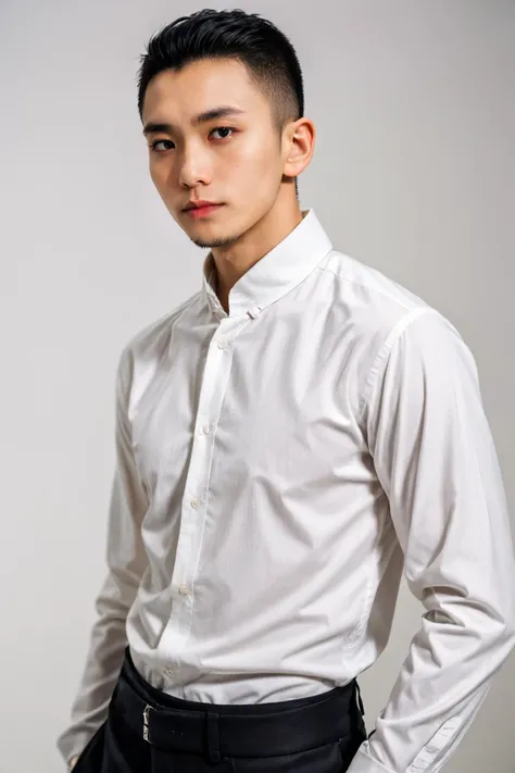 boy01, photographed on a Nikon Z7 II Mirrorless Camera,120mm F/4 wide-angle
best quality, masterpiece, ultra detailed, cowboy shot, 1boy, black eyes, facial hair, lips, long sleeves, male focus, pants, realistic, shirt, simple background, solo
<lora:more_details:0.3> <lora:add_detail:0.3>   <lora:boy01_SDLife_Chiasedamme_v1.0:0.4>
