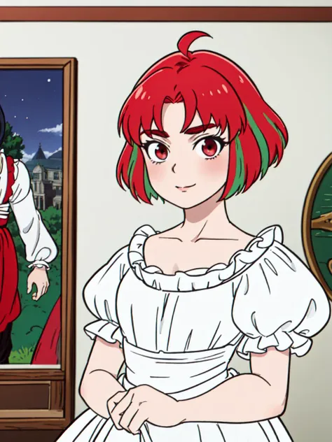 masterpiece, best quality, 8k,
<lora:kana fujii s1-lora-nochekaiser:0.7> kana fujii, short hair, bangs, (red eyes:1.3), ahoge, red hair, multicolored hair, green hair, two-tone hair, thick eyebrows
vivid colors,
1girl, (solo)
(long white wedding dress:1.2),
" ",
old european panting, Albrecht Dürer, Michelangelo Buonarotti, Michelangelo Merisi da Caravaggio, Diego Velazquez, Jan Vermeer, Frida Kahlo ,
<lora:animeoutlineV4_16:0.8> (lineart, monochrome)