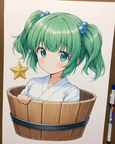 kisume,1girl, in_bucket, solo, wooden_bucket, twintails, hair_bobbles, traditional_media, blush, looking_at_viewer, kimono, marker_\(medium\), colored_pencil_\(medium\)
<lora:kisume_image1289_2023-12-17:1>,star-shaped_pupils,symbol-shaped_pupils,. gorgeous,key visual, vibrant, studio anime,award-winning, professional, highly detailed,high budget, cinemascope