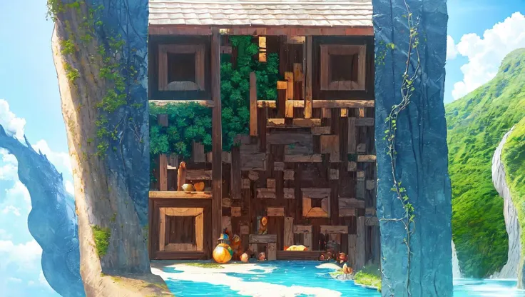 masterpiece, best quality,
an anime fantasy world with water, fire, wind and earth elements, various creatures, blue sky and green land