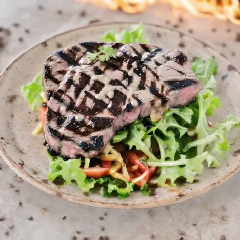 an amazing photo of delicious juicy rare grilled steak being picked up with a fork, dripping with abundant juice, food photography, gourmet, f2.8 50mm lens , intricate detail, 8k resolution --q 2 --upbeta, <lora:add_brightness:1>
