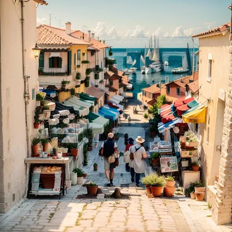 ((best quality)), ((masterpiece)), (detailed), an italien village at the sea, restaurants, busy, market, seaside, vespa, seaside view, tourism <lora:add_detail:0.4>