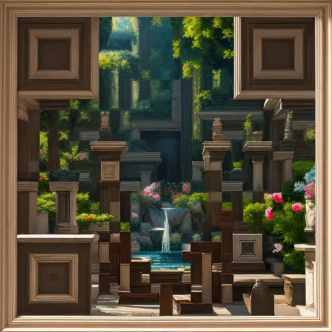((pixel art)), (painting of a botanical garden), different colored flowers, trees, fountain, intricately detailed, natural bright sunlight, masterpiece, lit, [high-key], high contrast, hard shadows   <lora:add_detail:0.5>