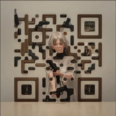 a grandma holding a gun
