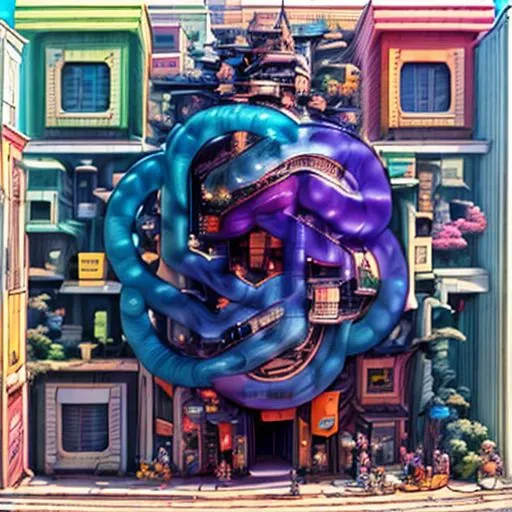 ((masterpiece)),((best quality)),(official art, extremely detailed CG unity 8k wallpaper),(highly detailed),((absurdres)),macro lens,(8k resolution)illustration world asian inspired art with a (city and many object),cartoon style,in the style of playfully intricate,abstractions,(colorful),an energetic and chaotic style,modern futuristic,<lora:Dreampunk:0.7>,<lora:add_detail:1>,<lora:epi_noiseoffset2:1>,<lora:ghibli_style_offset:0.8>,<lora:StackedCityAI:0.5>,(style-rustmagic:0.8),