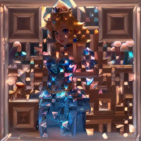 highres,masterpiece,perfect ligthing,bloom,cinematic lighting,adult,perfect skin,female,cowboy shot,smile,narrow waist,skinny,<lora:PrincessPeachMovie:0.6>,(PrincessPeach),choker,detailled eyes,blue eyes,choker,sensual,mushrooms,mushroom kingdom,pink lips,((glossy lips)),pursed lips,pink pumps,glossy skin,oily skin,beautiful light,(day:1.3),bright,looking at viewer,<lora:CrystallineAI-000009:1>,pink crystallineAI dress,