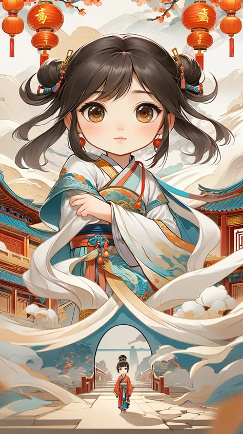 1girl, solo, looking at viewer, <lora:å½é£æç»SDXL:1>, guofeng, chinese style, chibi, masterpiece,best quality,extremely detailed,fine details,official art,unity 8k wallpaper,4K,8K,UHD, antiBlur,photography, abstract background, (upper body:1.5), front portrait, perfectly detailed eyes
