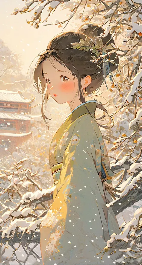 guofeng,Chinese style,1girl,bust-a-move,a snowy day,sunshinek,illustration,best quality,masterpiece,extremely detailed,finely detail,highly detailed,maenomeri,<lora:Vcu;SDXL:1>,