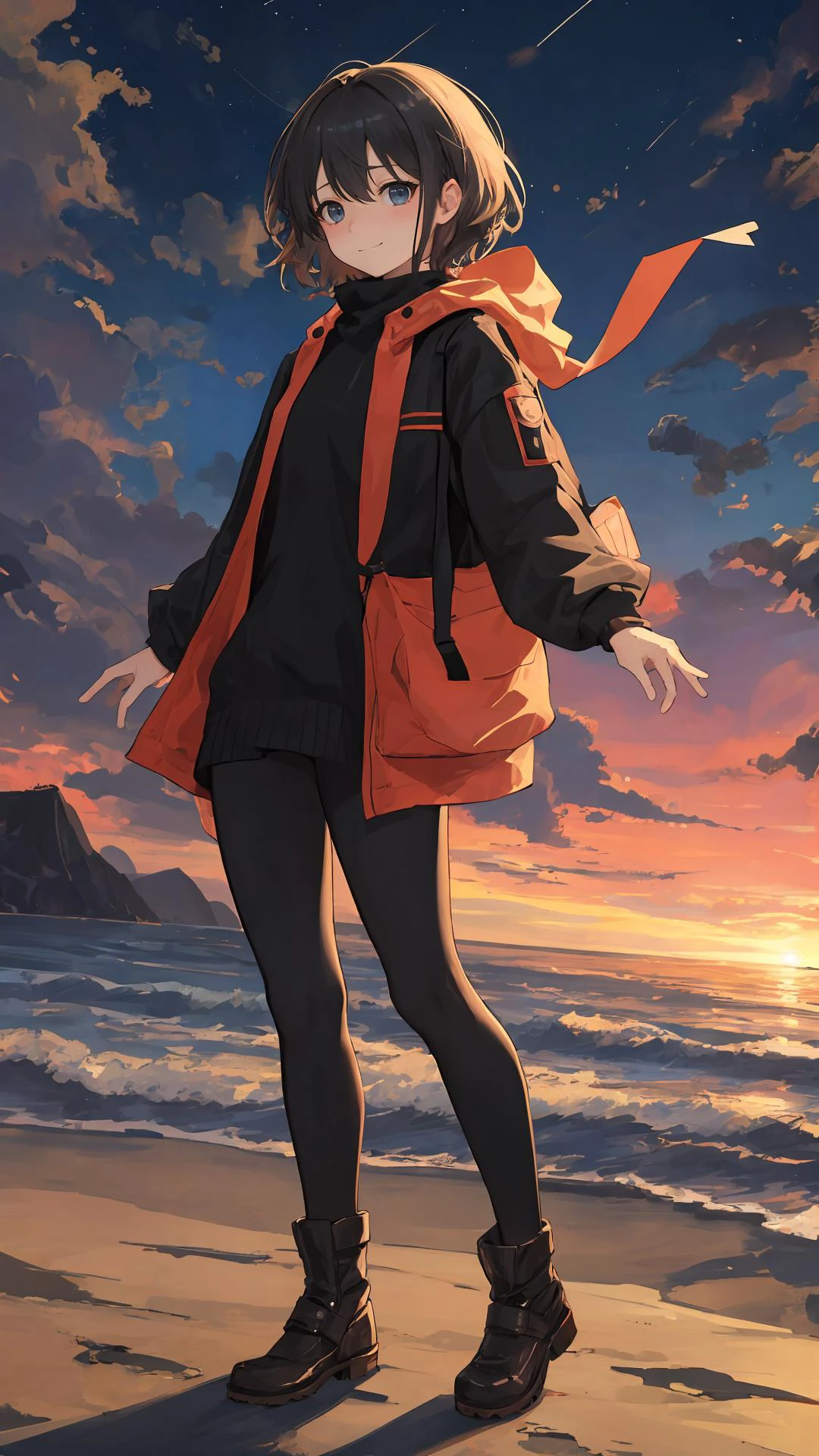 (masterpiece,best quality), on front, 1girl, cloudy sky,
looking at viewer,
{long hair|short hair}, (wavy hair:0.8),
full body,
outdoors,
{day|dawn|night},
{blue eyes|black eyes|grey eyes},
{fantasy|modern|science fiction},
{shy|happy|sad|smile},