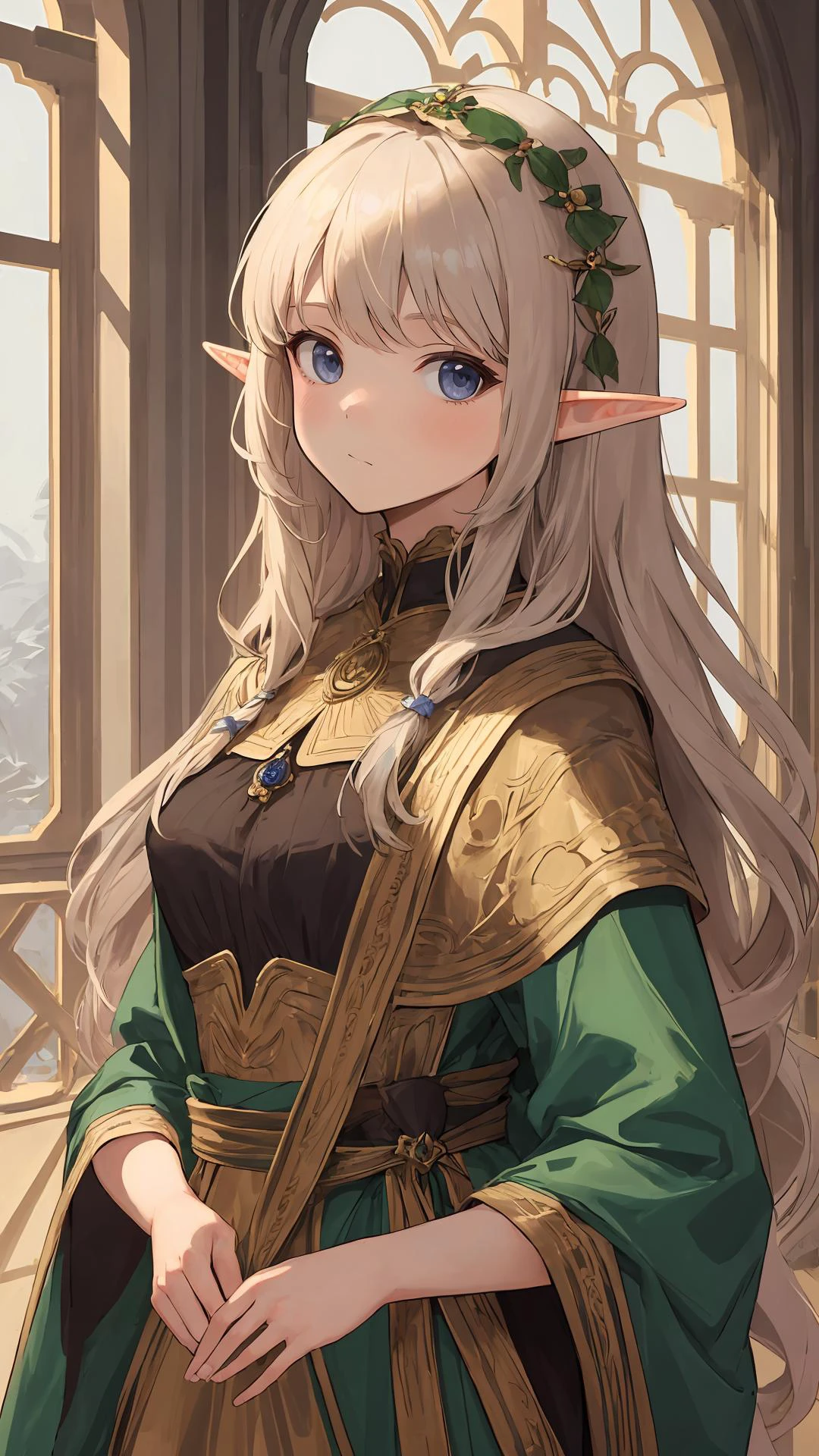 (masterpiece,best quality), looking at viewer,
long hair, (wavy hair:0.8),
upper body, slender,
elf,