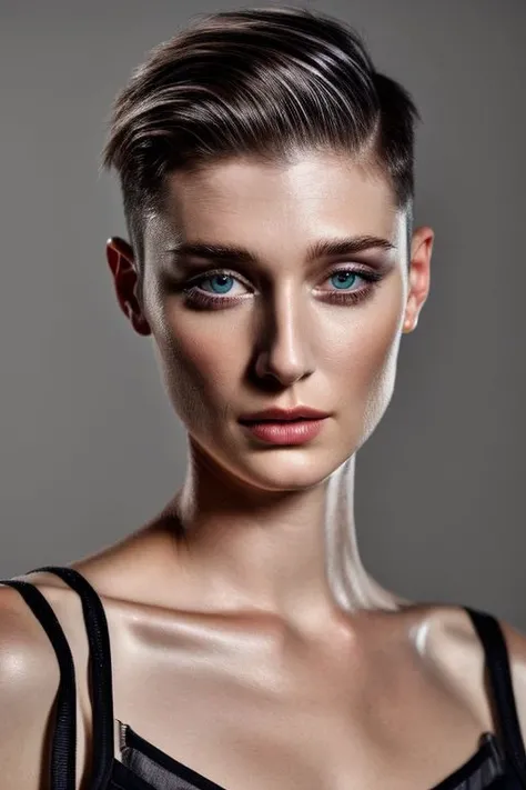 elz, full color portrait of woman, (slick undercut hair:1.0),
masterpiece, best quality, sharp focus, 8k highres, ultra-detailed, rim light, (grey background:1.0),
<lora:CR-ElizabethDebicki-frankyfrank2k:1>