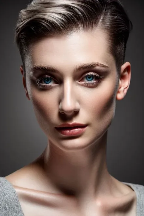 elz, full color portrait of woman, (slick undercut hair:1.0),
masterpiece, best quality, sharp focus, 8k highres, ultra-detailed, rim light, (grey background:1.0),
<lora:CR-ElizabethDebicki-frankyfrank2k:1>